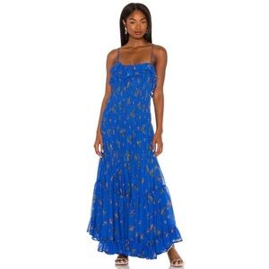 Free People Royal Blue Floral Ruffle Maxi Dress